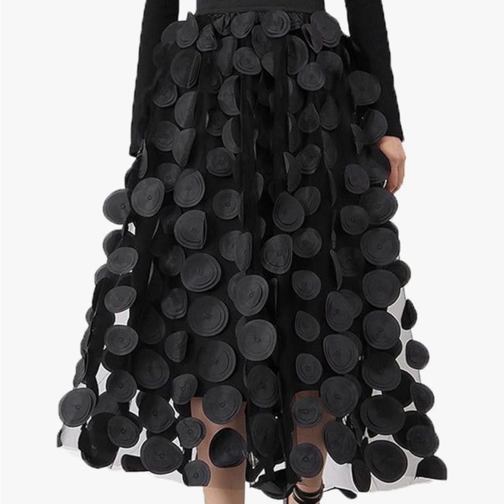 Black Floral Skirt polka dot
